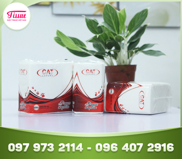 Khăn ăn vuông 100 tờ, CAT Luxury 1 lớp, 330x330mm